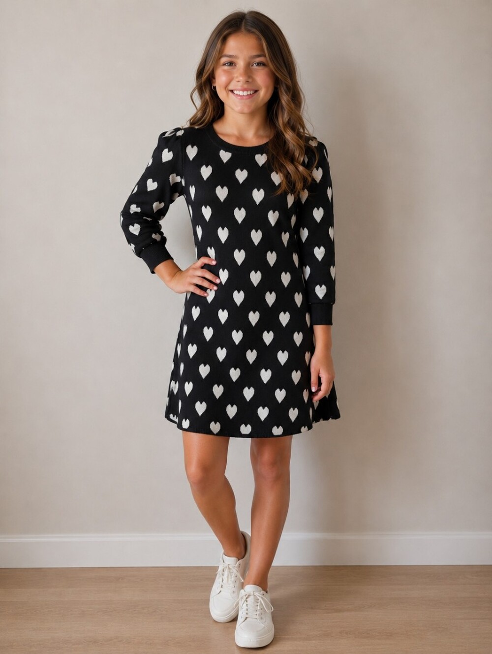 Kids Black Heart Knit Dress by Poppies And Roses Size 14